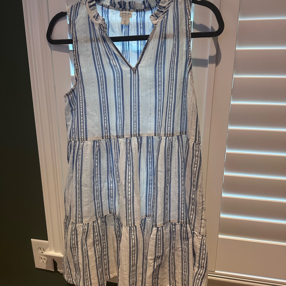 Crewcuts blue, silver and white striped cover-up